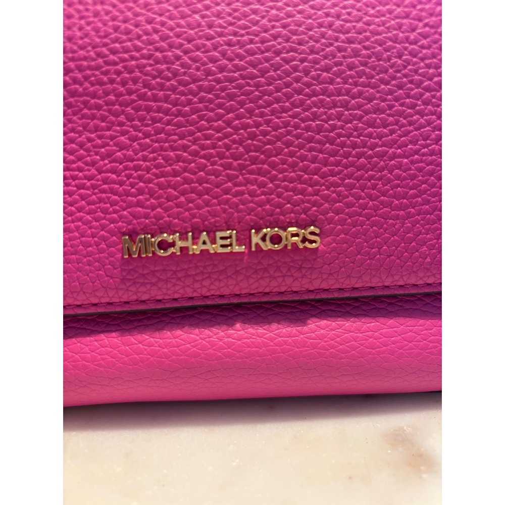 Michael Kors Pink Pebbled Leather Flap Crossbody Bag Gold Hardware - Picture 5 of 9